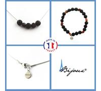 Parure Gioielli Braccialetto Collana Perle Lava 8 MM + Granato Del Taglia