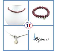 Set Gioielli Bracciale Collana Perle Lepidolite 8 Mm. Catena In Acciaio Taglia P