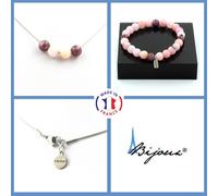 Set Gioielli Bracciale Collana Perle Lepidolite + OPALINA ROSA 8 Mm. Taglia Pers