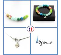 Set Gioielli Bracciale Collana Perle Peridoto + Crysocolla + Angelite Taglia P