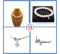 Set Gioielli Bracciale Collana Perle Quarzo Rosa 8 Mm. Catena In Taglia Persona