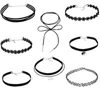 Set girocollo da donna in velluto nero gotico punk collare girocollo regolabile classico pizzo collana girocollo set collana girocollo in pizzo nero girocollo per donne e adolescenti s 8 pezzi