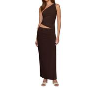 Set gonna in due pezzi da donna 2025 abiti estivi Una spalla senza maniche fessura increspata maxi gonna attillata, marrone, M