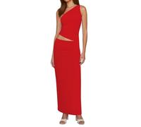 Set gonna in due pezzi da donna 2025 abiti estivi Una spalla senza maniche fessura increspata maxi gonna attillata, Colore: rosso, M