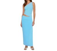 Set gonna in due pezzi da donna 2025 abiti estivi Una spalla senza maniche fessura increspata maxi gonna attillata, Blu, M