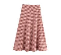 Set gonna lunga scozzese per le donne 2 pezzi increspato crop top a vita alta midi abiti, Gonna., M