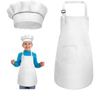 Set Grembiule e Cappello da Cuoco Bambini, Bianco Regolabile con 2 Tasche Per Età 3-6 Anni