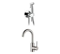 Set GRIFEMA: Miscelatore Lavabo 360° Grigio + Doccetta Bidet con Supporto, Flessibile e Miscelatore - Acqua Calda e Fredda, Design Moderno per Bagno e WC