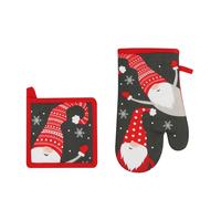 Set guanto e presina gnomi Natale grigio scuro