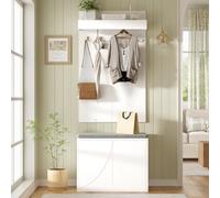 Set guardaroba 3 in 1, colore bianco, scarpiera e 4 ganci per corridoio
