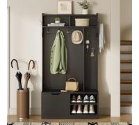 Set guardaroba, 6 ganci, 1 ante e 4 spazi aperti, panca imbottita per l'ingresso, 100 x 185,5 x 40 cm (larghezza x altezza x profondità) (nero)