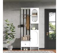 Set guardaroba BNUZ 90 x 200 cm, armadio di stoccaggio in vetro temperato, 2 armadi, bianco, armadio per ingresso, portabiti con scarpiera e imbottitura