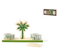 Set H&H new Caribe 2 Coppette, Porcellana, Base Legno