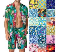 Set hawaiano personalizzato da uomo con foto del viso camicie hawaiane personalizzate e brevi vacanze estive da uomo divertenti abiti da spiaggia regali personalizzati per gli uomini