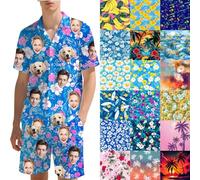Set hawaiano personalizzato da uomo con foto del viso pantaloncini e camicie hawaiane personalizzati divertenti abiti per le vacanze set regali fotografici personalizzati per il fidanzato