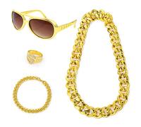 Set Hip Hop Kostüm Abbigliamento Anni '80 '90 Collane con Segno del Dollaro Catene D'oro Finte da Uomo Accessori per Feste da Uomo Donna di Abbigliamento Hippie Africane Alla Moda Occhiali da Sole