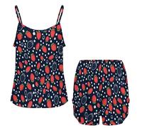 Set iama Anime Lines Rosso Fragola Nero Canotte Pantaloncini iama 2 Pezzi Estate Canotta con Spalline Spaghetti Maglietta iama da Viaggio