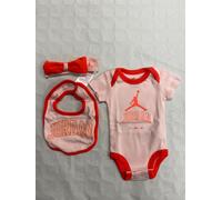 Set Idea Regalo Jordan Body + Bavaglino + Bandana Bambino 0-6 Mese Rosa/Rosso