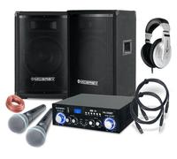 Set Impianto Karaoke Coppia Casse Amplificatore Bluetooth USB Mp3 Microfoni 800W