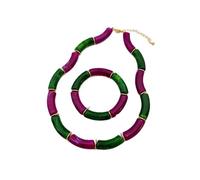 Set in Acrilico Marmorizzato - Collana Tubolare e Braccialetto Elastico per Lo Stile Quotidiano Minimalista delle Donne(Rose Gold Color)