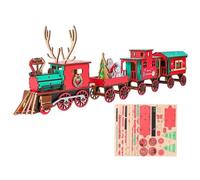 Set in legno kit montaggio 3D mini fatto a mano e dipinto per | Treno in legno natalizio fai da te da montare, per decorazione artistica artigianale per festival, casa e vacanze