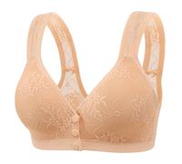 Set in pile braccio per donne anziane, chiusura frontale Bra No Underwire Front Opening Bra with Snaps Breathable Cotton Braccio Set Pa Costoso, beige, 38B