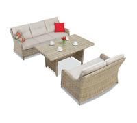 Set in rattan Toledo Apetito con un grande tavolo per 5 persone in Garden Point beige
