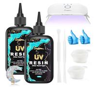 Set in resina UV con lampada UV, resina UV 200g, resina epossidica UV cristallina per arte fai da te, gioielli, fusione e rivestimento - resina ultravioletta trasparente a basso odore