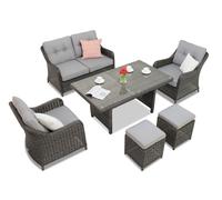 Set in technorattan antracite Toledo Apetito 4 con pouf Garden Point