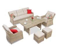 Set in technorattan beige Toledo Apetito 5 con pouf Garden Point