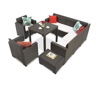 Set in technorattan con divano angolare Dallas Nebraska Comida 7 marrone Bica