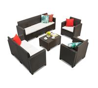 Set in technorattan con tavolo Nebraska Coffee 7 marrone Bica