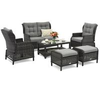 Set in technorattan Malaga Coffee 4 antracite con pouf Garden Point