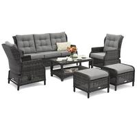 Set in technorattan Malaga Coffee 5 antracite con pouf Garden Point