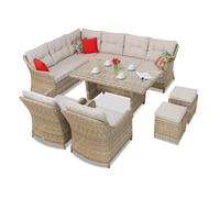 Set in technorattan Toledo Comida 7 con pouf beige Garden Point