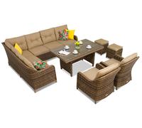 Set in technorattan Toledo Comida 7 con pouf marrone Garden Point