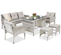 Set in tecnorattan con pouf Bari Garden Point grigio chiaro