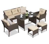 Set in tecnorattan marrone con pouf Bari Garden Point
