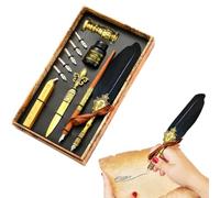Set inchiostro penna d'oca | Kit penna a immersione calligrafia vintage | Penna a immersione, ceralacca, con sigillo, strumento per buste, miglior kit regalo per scrivere, disegnare, firme