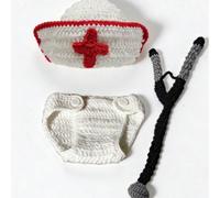 Set infermiera realizzato a mano all'uncinetto: cappello + pannolino + stetoscopio, accessori per fotografia neonati, outfit infermiera per bebè, per celebrazione dei 100 giorni Tagli UnicaTessuto
