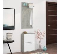 Set Ingresso Salvaspazio con Scarpiera 2 Ribalte e Appendiabiti da Parete con Mensola Mobile Ingresso Moderno Soggiorno Portascarpe Giacche 54 x 73 x 18 Cm Bianco E Grigio Cemento