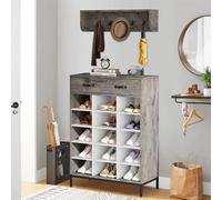 Shally Dogan Set Ingresso con Scarpiera e Appendiabiti da Parete, Mobile Portascarpe Autoportante con 1 Cassetto e Organizer 15 Scomparti, Attaccapanni a Muro con 5 Ganci, Corridoio, Bagno (Grigio)