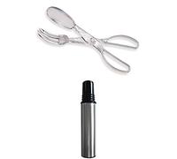 Set Insalata Fackelmann: Posate per Insalata 2 in 1 smontabili, in Plastica Trasparente 30cm, Oliera Spray con Tappo, in Acciaio Inox 20x4x4cm Capacità 100ml. Ideale per insalata, riso e cereali.