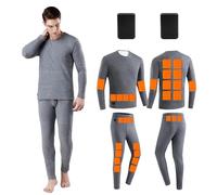 Set Intimo Riscaldato Elettrico Per Uomo Completo Intimo Termico Foderato in Pile Pantaloni Superiori Con Strato Base Caldo,M,Grey