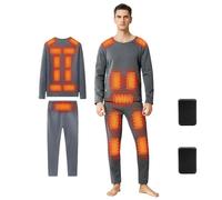 Set Intimo Riscaldato Elettrico Uomo Donna Intimo Termico in Pile Top Pantaloni 18 Zone Di Riscaldamento Abbigliamento Moto,3XL, Men Grey
