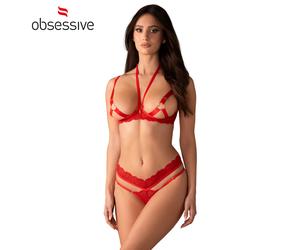 Set Intimo Rosso Sexy con Perizoma e Reggiseno a Cuori Obsessive Cupide Desir