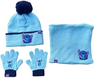 Set invernale 3pz cappello guanti e scaldacollo Disney Stitch Azzurro One size