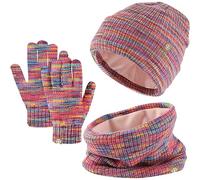 Set Invernale Bambini 3 Pezzi: Cappello di Maglia, Sciarpa e Guanti Touchscreen - Berretto con Fodera in Pile Caldo per Ragazze e Ragazzi 5-12 Anni (Color Mix)