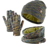 Set Invernale Bambini 3 Pezzi: Cappello di Maglia, Sciarpa e Guanti Touchscreen - Berretto con Fodera in Pile Caldo per Ragazze e Ragazzi 5-12 Anni (Verde Mix)