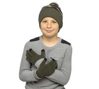 Set Invernale Caldo Per Bambini: Cappello In Maglia Con Pompon E Guanti Camo